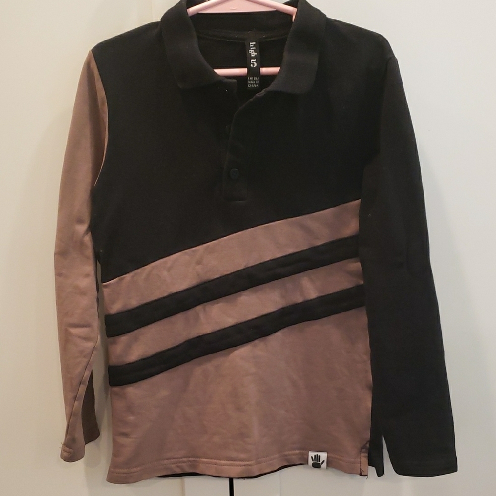 High 5 Black and Brown Long Sleeve Polo Shirt Size 6